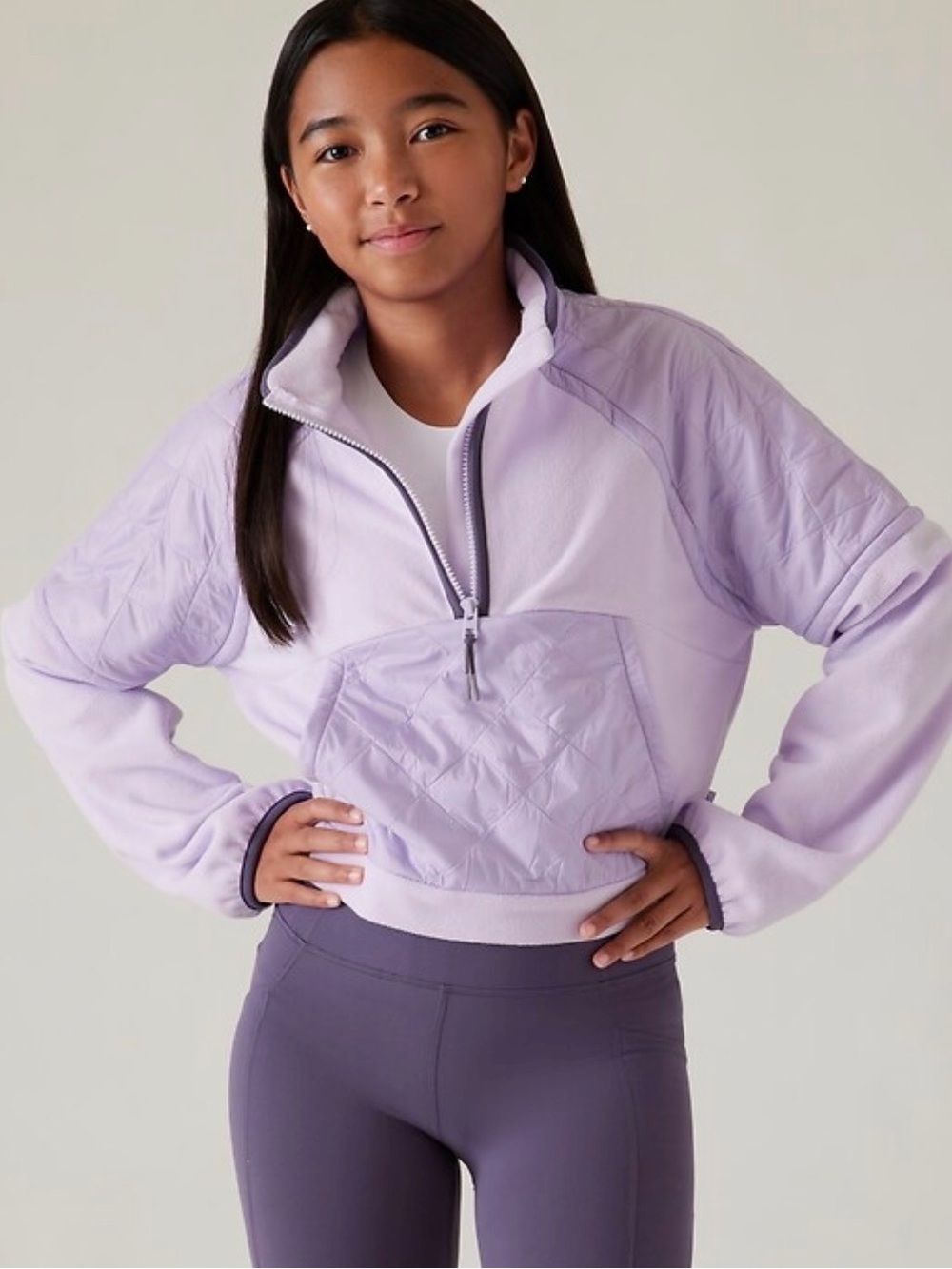 NWOT Athleta Girls' Transition Half-Zip Quilted Pullover
